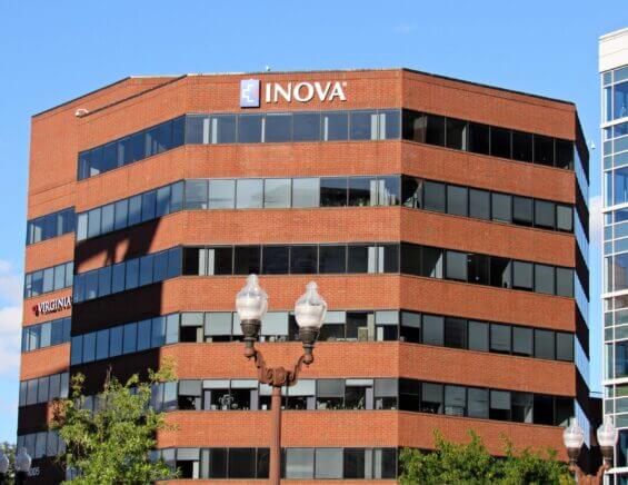 The exterior of the Inova building located in the Ballston section of Arlington, Virginia.